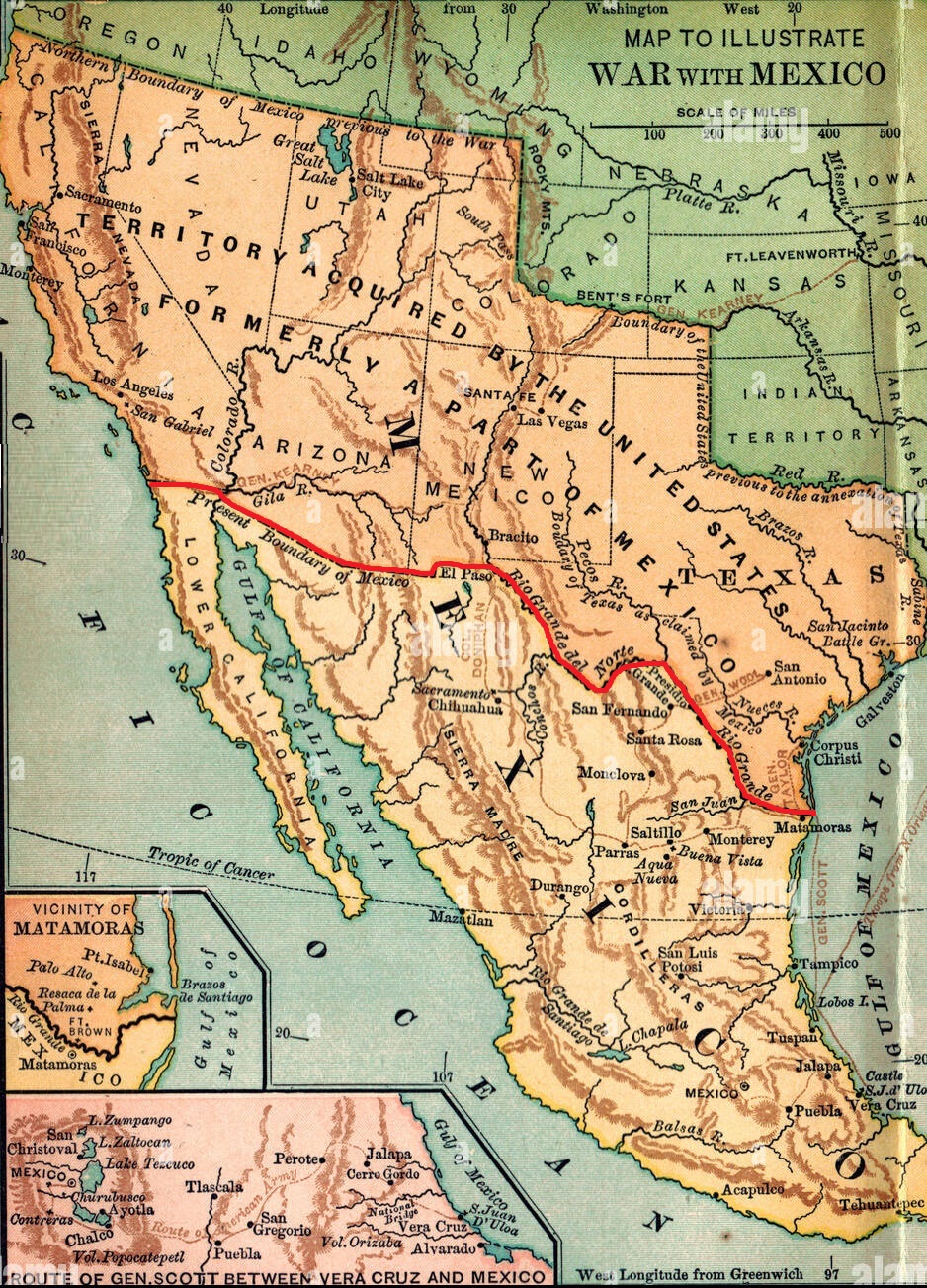 kaart van Mexico in 1846