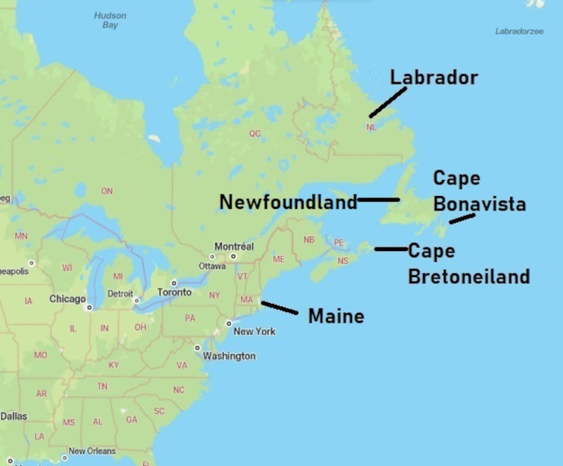 mogelijke landingsplaatsen van John Cabot